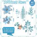 40 Pcs Christmas Glitter Artificial Poinsettia Flowers Picks and Artificial Tropical Leaves Glitter Berries Stems Cedar Picks Pine Needles for Xmas Tree Home Decoration(Blue)