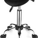 Saddle Rolling Stool with Wheels PU Leather Height Adjustable Swivel Stool Chair Black