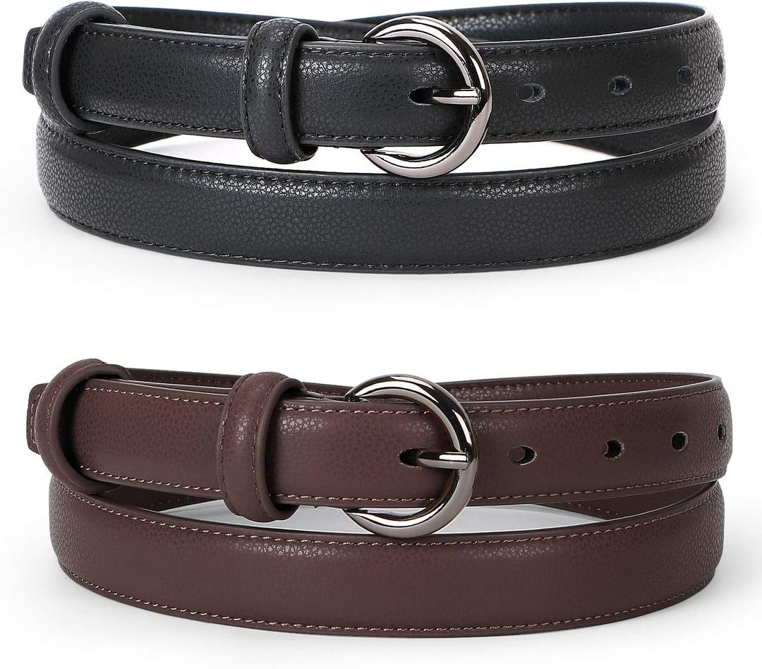 WERFORU Women Leather Belt Waist Skinny Dress Belts Solid Pin Buckle Belt for Jeans Pants (Fit Size 35"-39", G-black+coffee(gun Black Buckle))