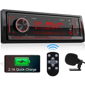 Single Din Stereo Marine Radio: Bluetooth Car Audio Receivers with Digital LCD Display | FM AM Car Radio | USB/SD/AUX/MP3 Player | 2.1A Quick Charge | APP Remote