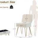 Vanity Chair with Storage, Comfy Ottoman with Folding Back, Faux Fur Vanity Stool with 4 Metal Legs for Make Up, Furry Padded Seat with Anti-Slip Feet for Bedroom Dressing Room