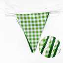 32Ft Green Party Decorations Green Buffalo Plaid Checkered White Triangle Flag Gingham Pennant Bunting Fabric Garland for Wedding Birthday Picnic BBQ Outdoor Golf Party Dinosaur Arbor Day Decorations