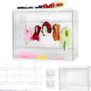 2 x Clear Doll Wardrobe Storage Box Compatible with 15/17cm Doll Clothes & Accessories, Clear Display Box Shelf, Includes 10 Hangers, 1 Rod & 2 Supports, Stackable