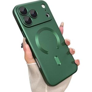 ankofave Magnetic for iPhone 17 Pro Case, with Camera Lens Protector, Compatible with Magnetic, Slim Shockproof Bumper Soft Silicone Metallic Luster Phone Case for iPhone 17 Pro, Green