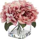 Pink Fake Flowers with Vase Hydrangea Artificial Flowers in Vase Peony Faux Flowers in Vase Rose Silk Flowers Peonies Floral Arrangements Artificial with Vase for Home Office Table Shelf Decoration