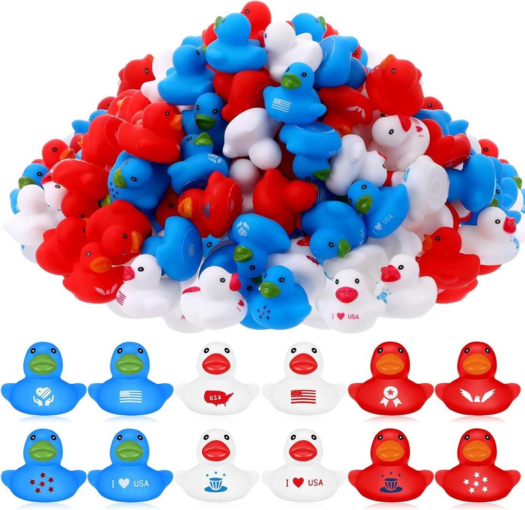 Junkin 400 Pcs Patriotic Rubber Ducky Bulk 1.57 Inch 4th of July Float Rubber Ducks Independence Day Small Duckies Bulk for Memorial Day Party