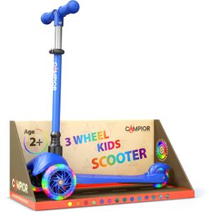 Blue Mini 3 Wheel Scooter for Kids Lean-to-Steer with LED Light-Up Wheels, Adjustable Handlebar, Wide Anti-Slip Deck, Smooth PU Wheels, Rear Foot Brake Toddler Scooter for Ages 2+, Blue 