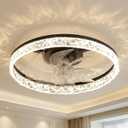 Pre-assembled 18.8" Crystal Flush Mount Ceiling Fan with Lights and Remote, Modern Black Low Profile Fandelier with APP Control, 48W Dimmable LED, 8-Blade Reversible DC Motor for Bedroom, Black