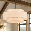 6 Light Large Drum Chandelier 3-Tier Rustic Farmhouse Dining Room Pendant Light Fixtures for Entryway Kitchen Island Foyer Breakfast Area, 23.6in,6L