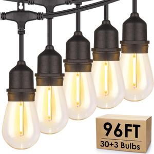 Mlambert 96FT LED Outdoor String Lights, Dimmable Waterproof Patio Lights with 30+3 Shatterproof Edison Vintage Bulb for Outside Backyard Porch Garden (Black)