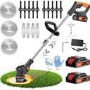 Weed Wacker 24V Eater Battery Brush Cutter, Electric Eater Battery Cordless stringles with 2 Batteries, 1 Charger, 3 Types Blades, Weed Wacker Battery Powered, Lightweight Battery Electric Weed