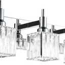 Crystal Bathroom Vanity Light 3-Light Wall Light Fixtures Over Mirror Chrome Vanity Lighting for Bathroom Square Shade Wall Sconce