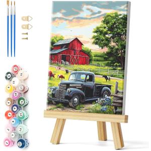 Natuyalo Paint by Numbers for Adults with Frame Farm Landscape - 12"x16" Art Craft Painting by Number Kits for Beginner Acrylic Pigment DIY Canvas Stretched Framed (Color-06)