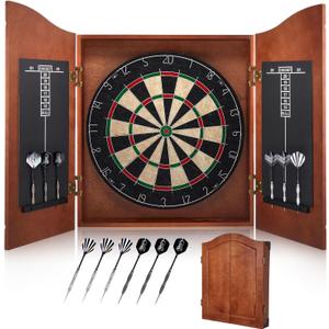 Sisal Dart Board Cabinet Sets, Decorative Dart Boards for Adults [6*Steel Darts] - Wooden Dartboard Cabinet with Integrated Scoreboard for Family Game Rooms