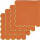 PurpleEssences Scalloped Embroidery Cloth Napkins Christmas Holiday Winter Table Decor 100% Cotton Set of 4-18 x 18 inch - Orange - Edges - Golden Yellow