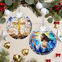 3 x Christian Gifts: Stained Glass Jesus Ornament | Christmas Ornaments (Christmas Tree Ornaments), Religious Holiday Decor, Jesus Christ Decoration, Religious Gifts & Xmas Gift