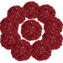 Flojery Silk Hydrangea Heads Artificial Flowers Heads with Stems for Home Wedding Decor,Pack of 10 (Burgundy)