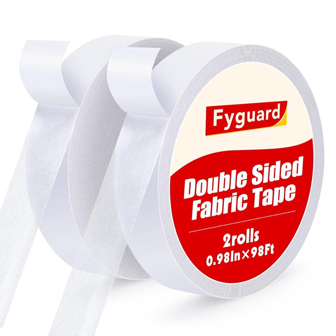 2 Pack Double Sided Fabric Tape, 1In x 196Ft Hem Tape No Sewing No Ironing, Hemming Tape for Clothing Pants Dresses Carpets Crafts (0.98IN)