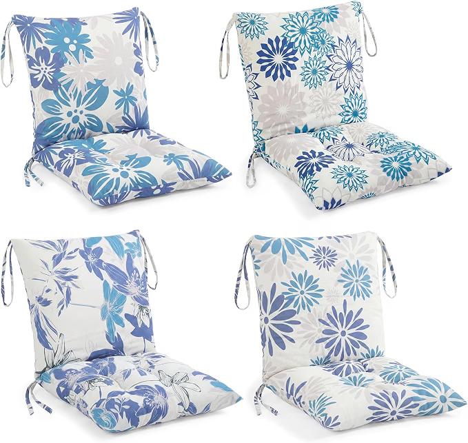Barydat 4 Pcs Outdoor Patio Chair Cushions, Vivid Color, Blooming Flowers
