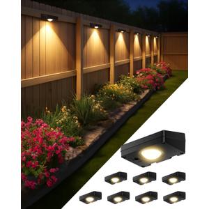 Solar Fence Lights Outdoor, 3000/4500/6000K 3 Mode, Fence Lights Solar Powered for Outside Backyard, Railing, Step, Patio, Fence Post, Home Improvement Garden Decor8 Pack