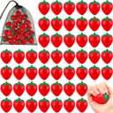 Geosar 24 Pcs 2 Inch Strawberry Stress Balls Mini Foam Strawberry Stretchy Toys Fruit Party Favor Stress Relief Fidget Toy with Storage Bag for School Birthday Gift Bag Filler