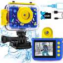 Pool Toy & Kids Underwater Camera 99FT Waterproof Kid Action Camera 1080P Video&20MP Photo with Flip Lens, Includes 32GB Card for Diving Swimming Beach Snorkeling.Birthday Gift for Boys - GKTZ (Dark blue)