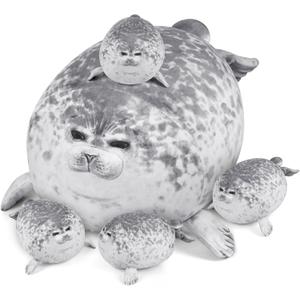 KMUYSL Toys for Ages 0 1 2 3 4 5 6 7 8+ Years - Plush Mommy Stuffed Animal with 4 Babies in Her Tummy, Soft Plush Toys Set, Christmas Birthday Gifts for Girls Boys Baby, Toddler, Kids (Seal Toys)