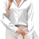 Damipow Satin Silk Button Down Shirts for Women Dress Shirts Long Sleeve Blouses Womens Shirts (X-Large, Classic White)