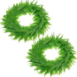 2 x WILLBOND Fern Leaf Headband, 2 Pieces Hawaiian Tropical Leis Headband, Toga Headwear for Girls Women Party Supplies, Plastic, Green, 18.5 cm/ 7.3 inches in Diameter, Handmade, for Hair Decoration