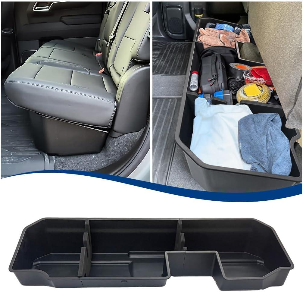 Rear Underseat Storage Compatible with 2019-2025 Chevy Silverado/GMC Sierra 1500, 2020-2025 2500HD 3500HD Pickup ABS Under Seat Organizer Bin (2019+ Silverado 1500)