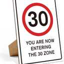 Race Car 30th Birthday Decorations for Men, 8x11 Wooden Sign with Stand, Room Decor F1 Fast Birthday Decor