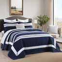 Finlonte Navy Oversized King Bedspread 120"x120" - 3 Pieces 100% Cotton Striped Bedspread Coverlet Set, Lightweight Quilted Bed Spread, Modern Oversized Queen Quilt with 2 Pillowshams, Navy/Gray/White
