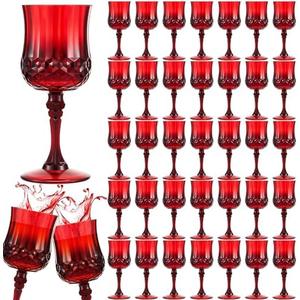 Pinkunn 50 Pcs 7 OZ Plastic Vintage Wine Glasses Reusable Colored Goblets Patterned Drinking Glasses Cup Dishwasher Safe for Wedding Reception Party Supplies (Red)