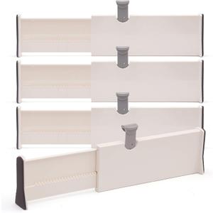 DIOMMELL 4 Pack Adjustable Dresser Drawer Dividers Organizers, Plastic Expandable Drawer Organization Separators for Kitchen, Bedroom, Closet, Bathroom and Office Drawers (Large)
