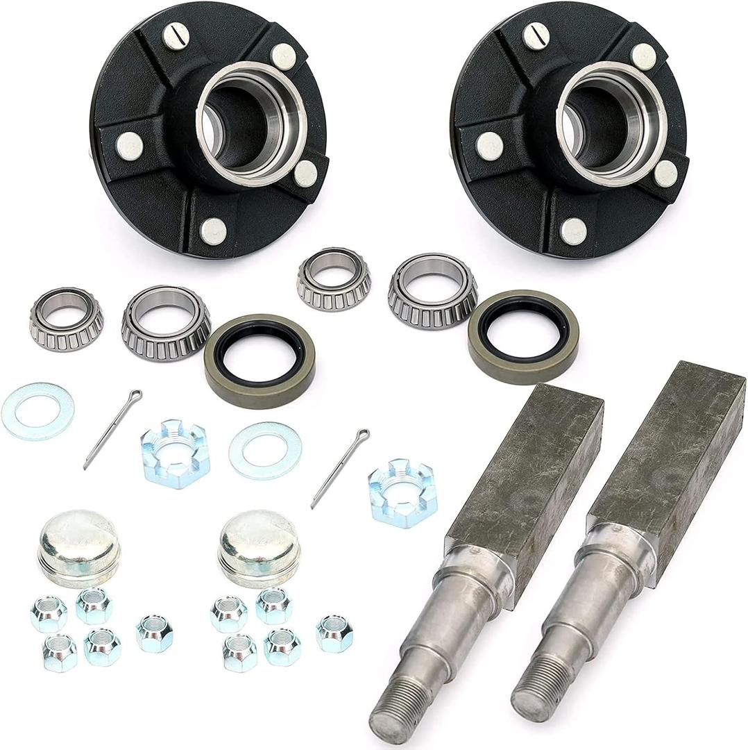 5-Bolt 5" Circle Trailer Hub Assembly with 1-3/8" to 1-1/16" Tapered Spindle and Bearings,Set of 2