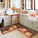 Red Truck Pumpkin Fall Kitchen Rugs Set of 2,Non Skid Washable, Home Seasonal Fall Holiday Party Autumn Harvest Thanksgiving Kitchen Mat 17"x47"+17"x30" (Color-75)