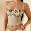 SOLY HUX Women's Floral Lace Trim Camisole Spaghetti Strap Fitted Shirt Top Summer Crop Cami Tops (L)