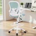 Primy Drafting Chair Tall Office Chair with Flip-up Armrests Executive Ergonomic Computer Standing Desk Chair with Lumbar Support and Adjustable Footrest RingLight Blue