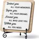 2026 Graduation Quote Decorations, Positive Behind You All Your Memories Wooden Box Block Sign Table Decor With Bracket, for Home Rustic Farmhouse Shelf Decoration College Graduation Party Gift.