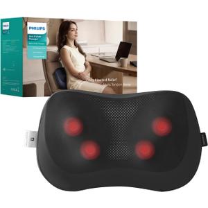 Philips Shiatsu Back and Neck Massager with Heat,3D Electric Kneading Deep Tissue Massage Pillow for Shoulder,Foot&Lower Back Pain Relief for Office home,Travel,Mothers Day Gifts for Women,Men,Mom,Dad