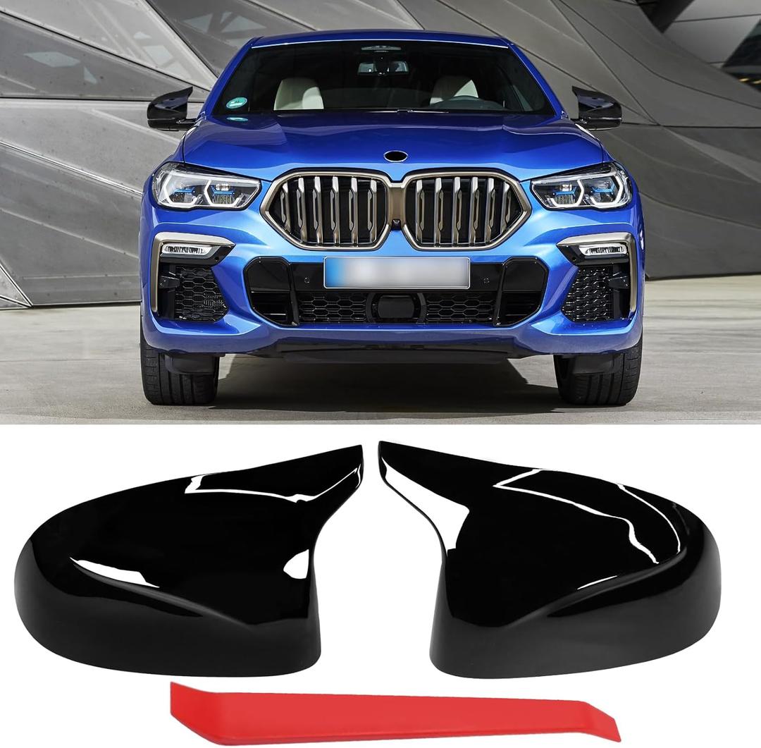 Jaronx Compatible with BMW Mirror Cover X3 G01 2019-2024,X4 G02/X5 G05/X7 G07 2019-2024,X6 G06 2020-2024, Clip-on M Style Horn Rearview Mirror Caps for BMW,Left Driver & Right Passenger (Glossy Black)