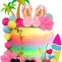 18 PCS Beach Cake Topper Summer Hawaiian Cake Decorations with Slipper and Sunglasses Clay for Swimming Pool Aloha Party Supplies