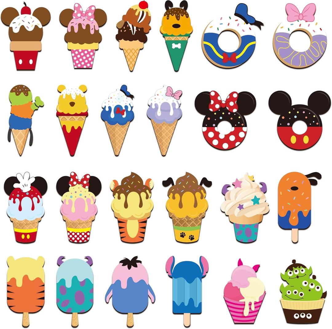 BOpusail 24Pcs Summer Ice Cream Mouse Cruise Door Magnets Cute Style Ice Cream Cruises Entrance Decals Decor Refrigerator Garage Magnet Waterproof Magnetic Sticker for Holiday Carnival Ships Cabin