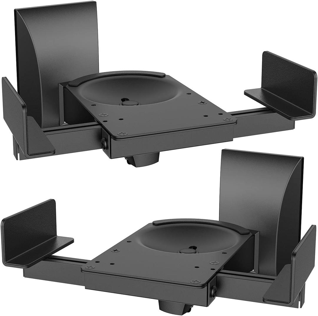 WALI Speaker Wall Mount, Surround Sound Speaker Stand with Adjustable Swivel Tilt Angle, Large Bookshelf Speaker Wall Mount for Living Room, Home Theater, Holds up to 66 Lbs, (SWM201XL), 2 Pack, Black