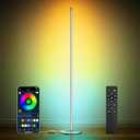 Luckystyle Smart RGB Corner Floor Lamp, Bright LED Tall Modern Floor Lamp with APP and Remote, Ambient Lighting Color Changing Standing Lamps with Music Mode and Timing for Living Room, Bedroom Silver