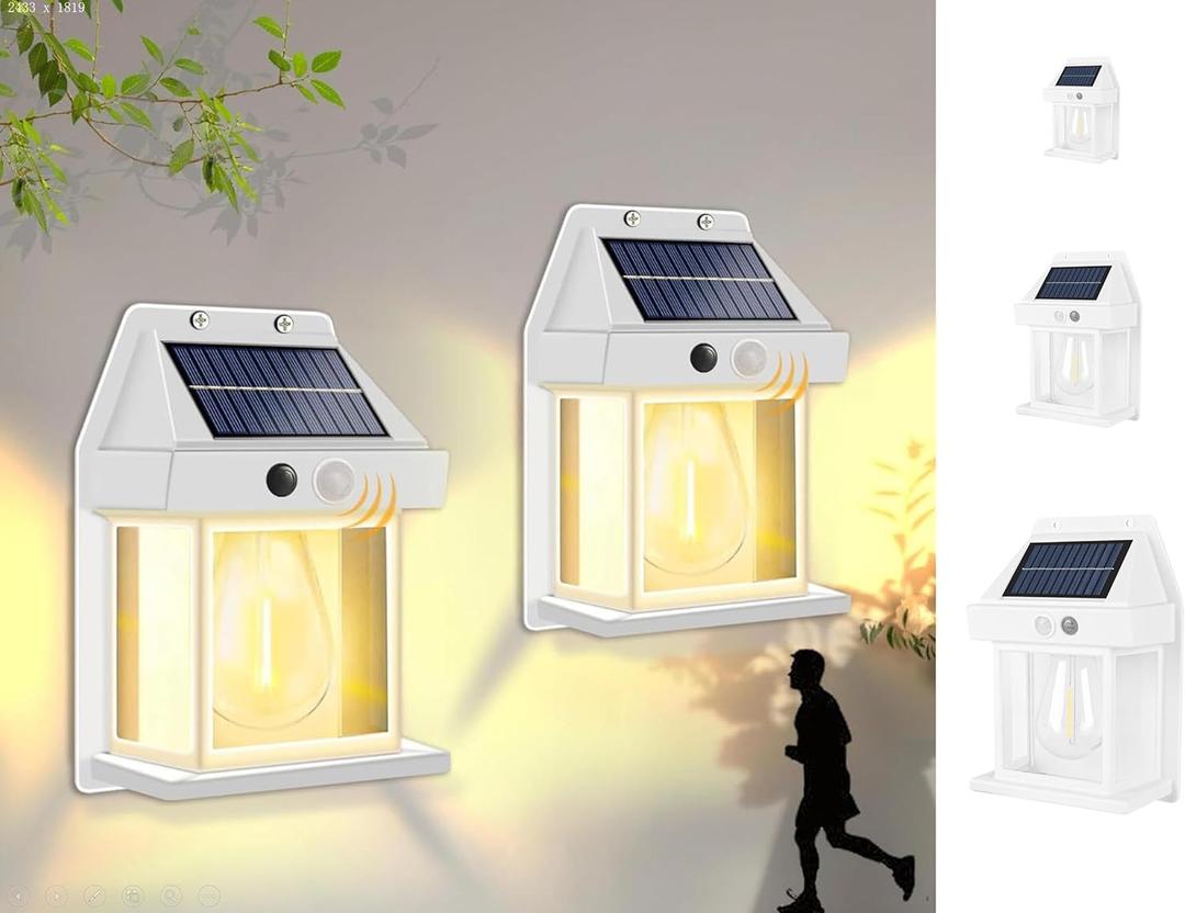 Solar Wall Light, Size+Plus,Outdoor Light lamp Motion Sensor Porch Lights Modes for Patio,Garage,Shed,Barn,Door,Yar,Outside Decorative Waterproot, 2 Pack,-White