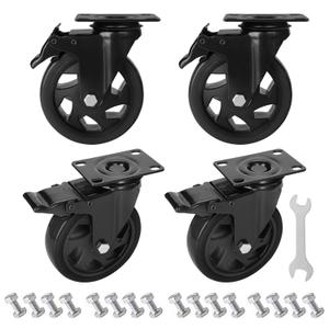 5 inch Caster Wheels Bearing 1800lbs 4 Pack Heavy Duty Rubber Plate Casters All with Safety Brake No Noise Lockable Swivel Casters (Include 16pcs Screws)