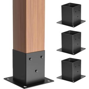 44 Post Base 4Pcs,Inner Size 3.6"x3.6" Post Brackets, Heavy Duty Powder-Coated Post Anchor Matte Black Wood Post Brackets for Pavilion Deck Railing