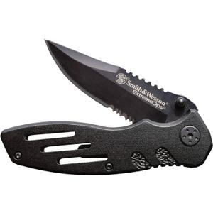 Smith & Wesson Accessories Extreme Ops SWA24S 7.1in S.S. Folding Knife with 3.1in Serrated Clip Point Blade and Aluminum Handle for Outdoor
