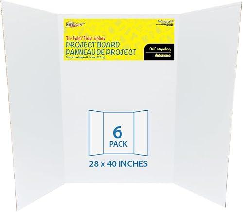 Royal Brites 1-Ply Corrugated Tri-fold Project Board 28" x 40", Exhibition, Presentation, & Science Fair Display Boards, Lightweight Tri-Fold Board with Smooth Surface, White/Kraft, Pack of 6
